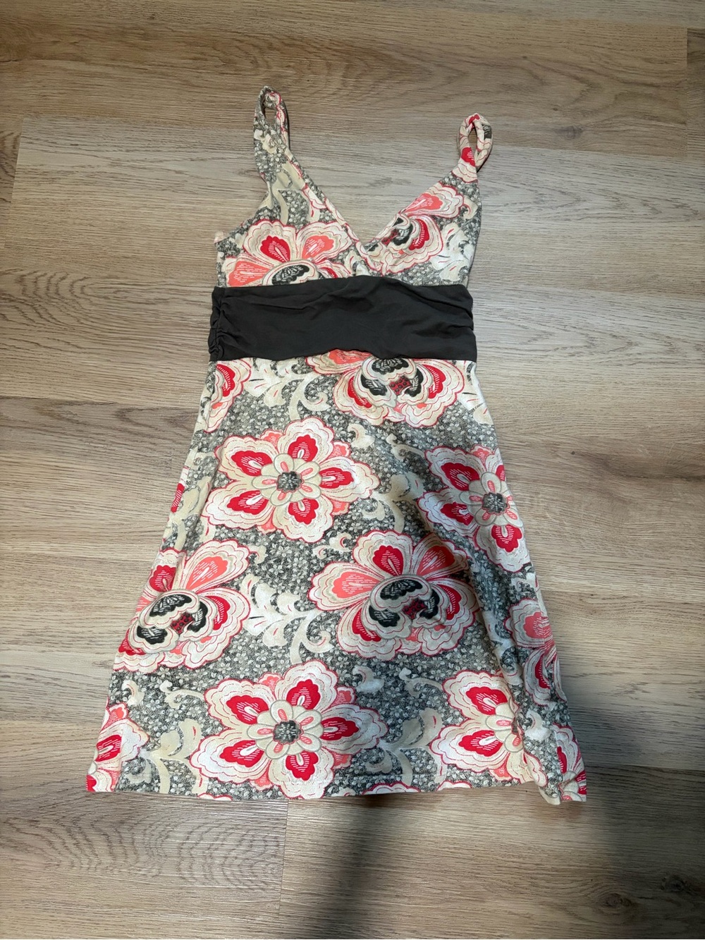 Patagonia Pink and Gray Floral Mini Dress with Black Waistband